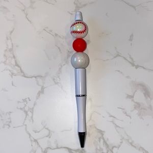 Baseball Beaded Pen White Pen Black Ink Refills Included